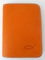 Gotteslobhülle für das Neue Gotteslob, Soft-Kunstleder mit Reißverschluss: Orange mit Fisch